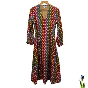 Livro Maxi Dress Vibrant Long Sleeve Geometric 100% Cotton